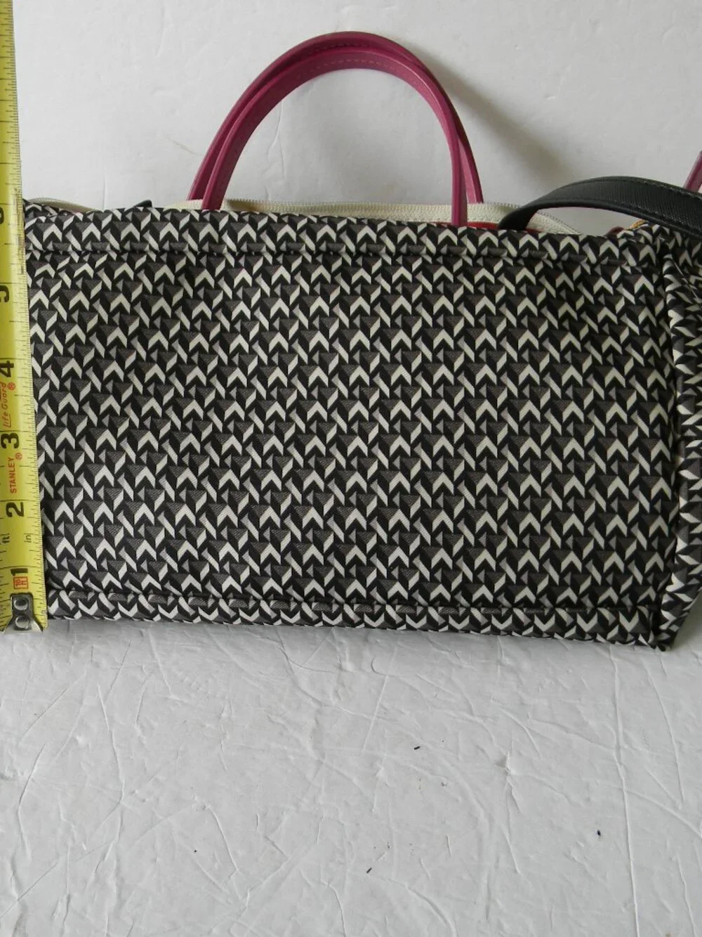 ROBERTA PIERI  NYLON/LEATHER BLACK/WHITE GEOMETRIC SATCHEL/CROSSBODY BAG ITALY